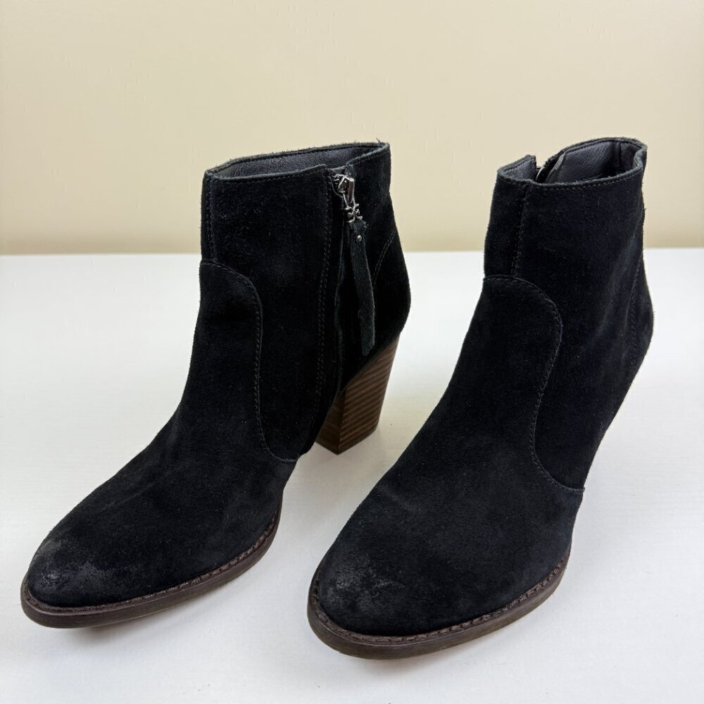 EUC Sam Edelman MARI Black Burnished Suede Leather Ankle Boots Block Heel